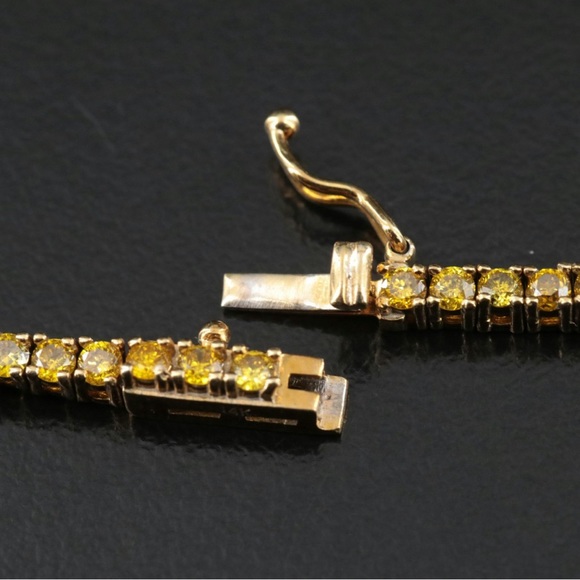 14K Gold 8.83 Carat Fancy Yellow Diamond Chevron Rivière Necklace - Picture 4 of 5